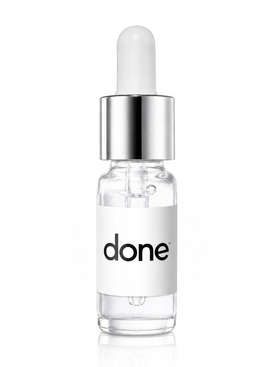 done daily serum bottle in clear glass